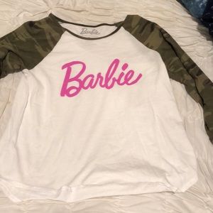 Barbie logo juniors tee pink and camo